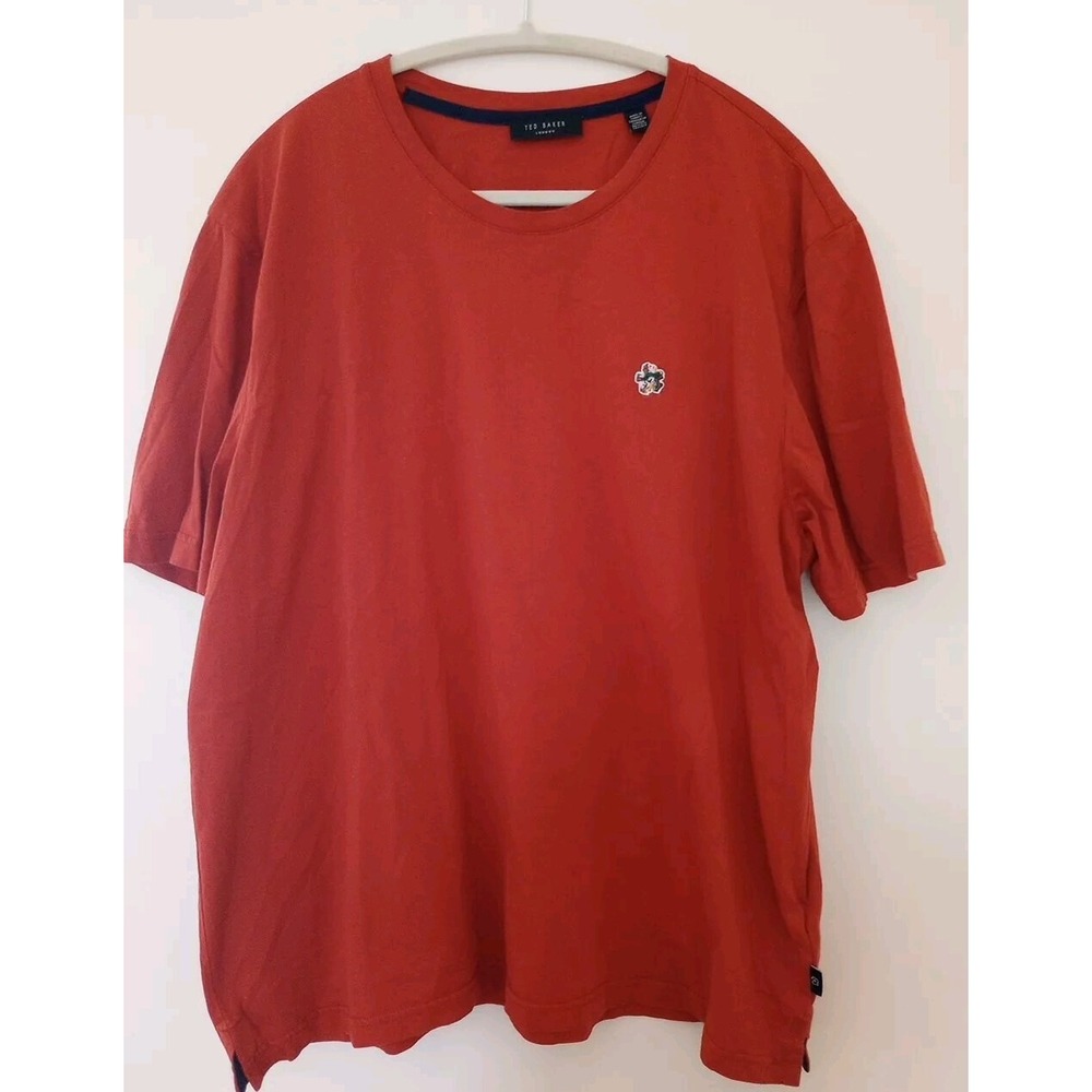 Ted Baker London Est. XL No Size Tag Rust Oxford T Shirt Embroidered Flower EUC